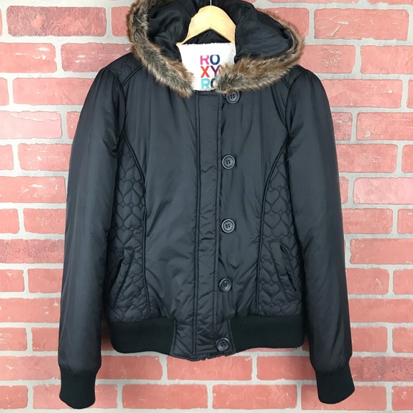 Roxy Jackets & Blazers - Roxy Quilted Hearts Fuax Fur Trim Jacket